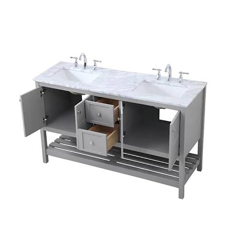 Solid Wood bathroom vanity cabinet natural marble Bathroom Vanity 60 Inch With 2 Drawers and 4 Doors